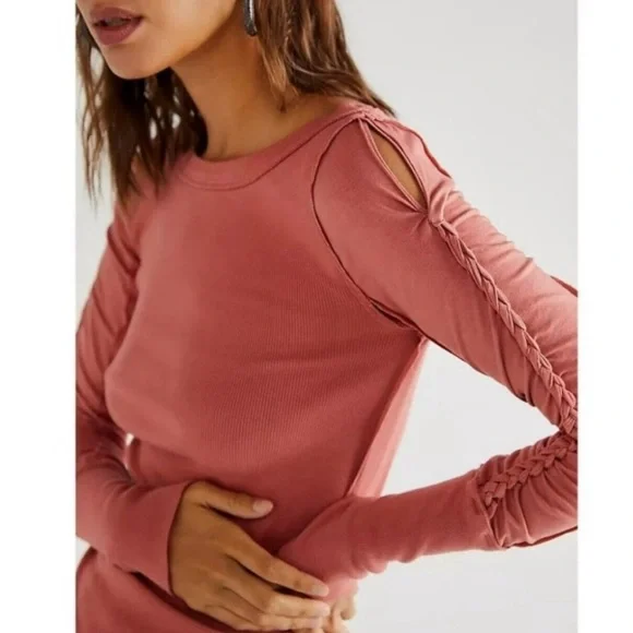 FREE PEOPLE DAISY CHAIN LONG SLEEVE ROSE PINK TOP EXTRA LARGE - Picture 4 of 6